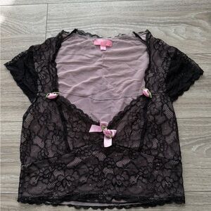 Sugar Thrillz Black Lace Bra with Pink Accents